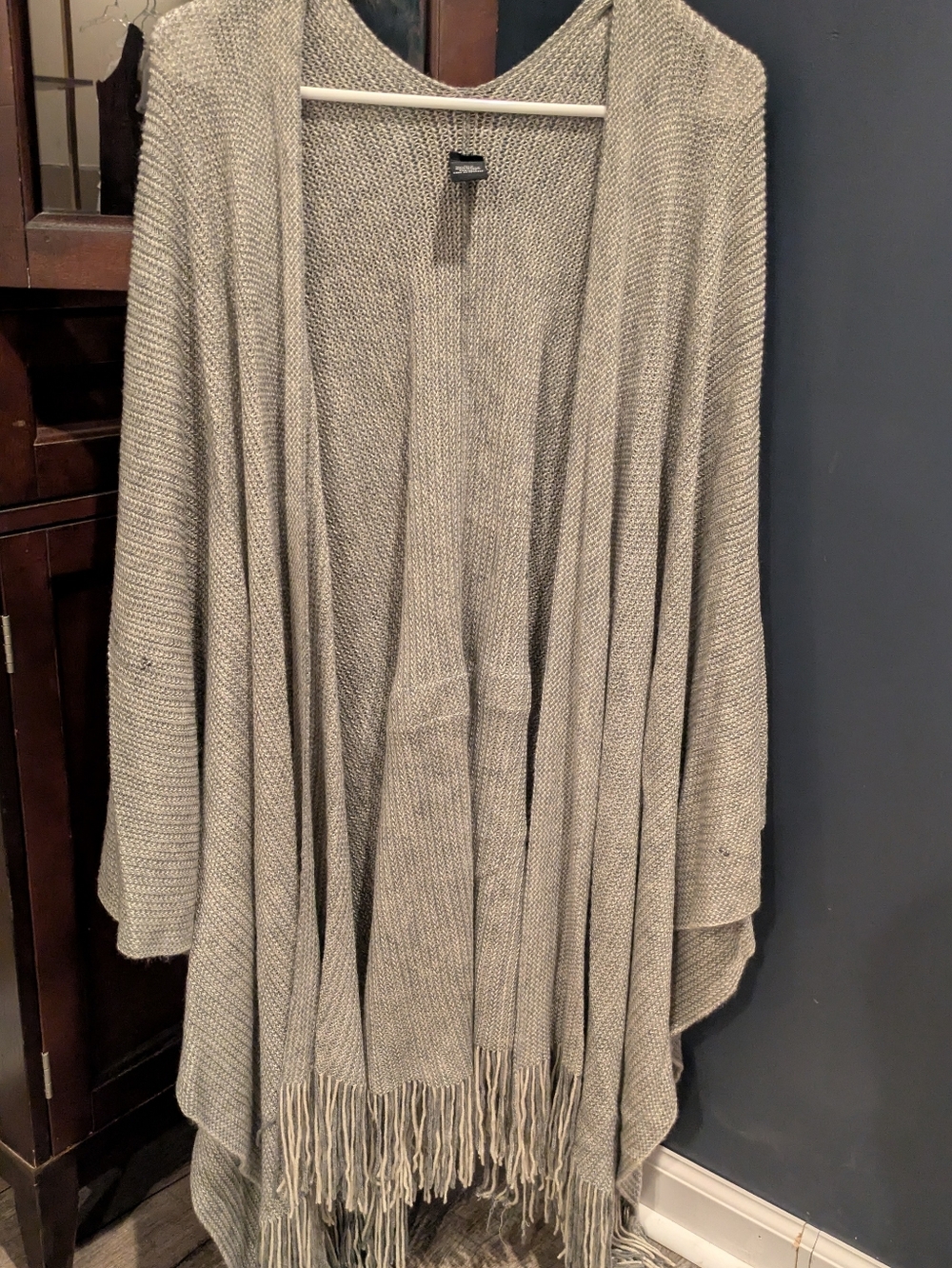 Open-Front Fringe Knit Women's Sweater Cardigan - Gray